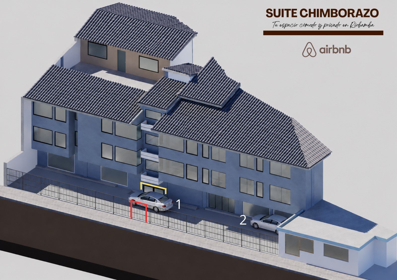 Diagrama de estacionamiento de la Suite Chimborazo con posiciones 1 y 2 marcadas
